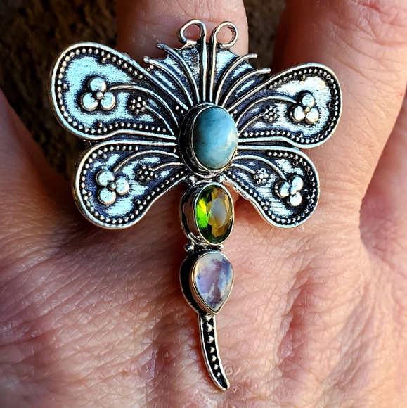 New Dragonfly Multi Gemstone 925 Silver Ring. - Picture 3 of 16